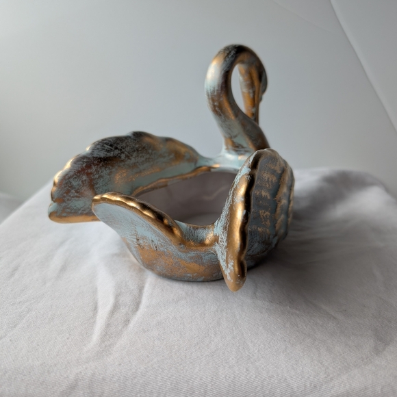 Stangl Pottery 22k Antique Gold Green Ceramic Swan Planter Vase MCM Vintage - Picture 6 of 13